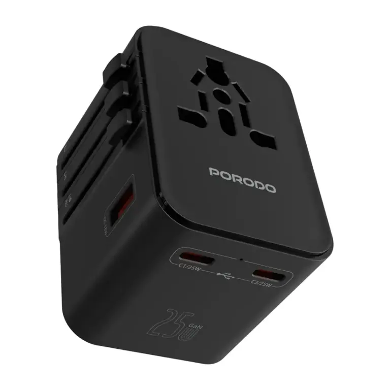 Porodo GaN Universal Travel Multi-Port Quick Charger – Black