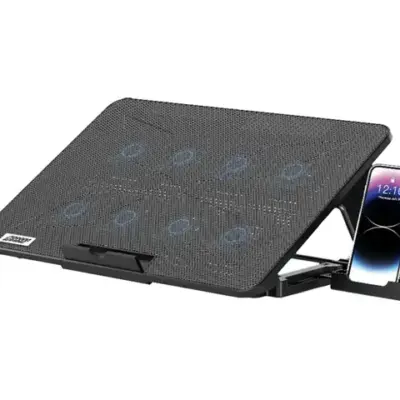 Porodo Gaming 8-Fan Ergonomic Laptop Cooling Stand with Built-In Phone Slot