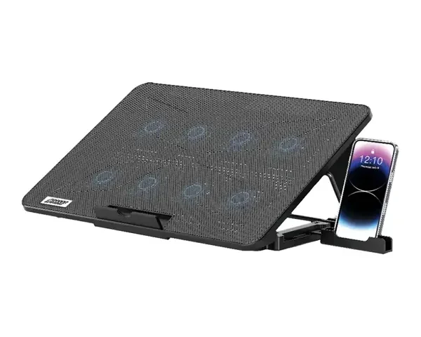Porodo Gaming 8-Fan Ergonomic Laptop Cooling Stand with Built-In Phone Slot
