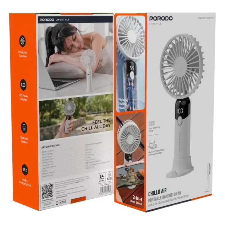 Porodo Lifestyle Chillo Air Portable Handheld Fan with LED Display