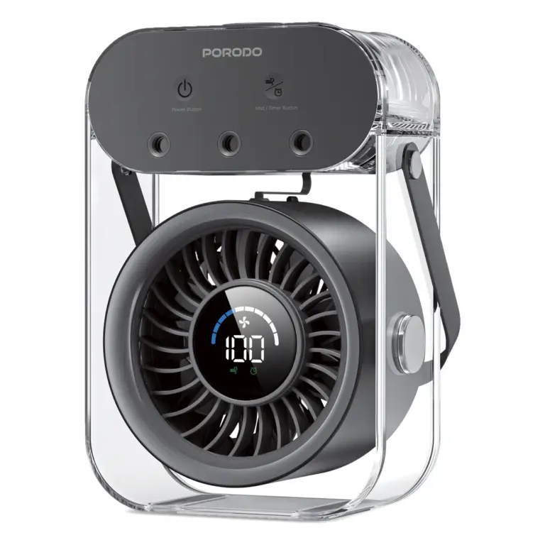 Porodo Lifestyle Chillo Aqua Portable Mist Fan with 500mL Large Water Tank - Black
