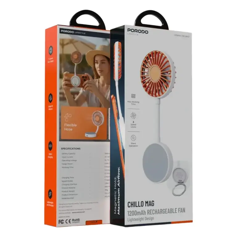 Porodo Lifestyle Chillo Mag 1200mAh Rechargeable Fan - White