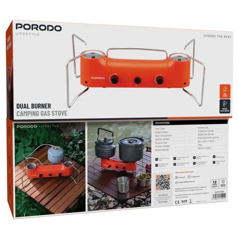 Porodo Lifestyle Dual Burner Camping gas Stove - Orange
