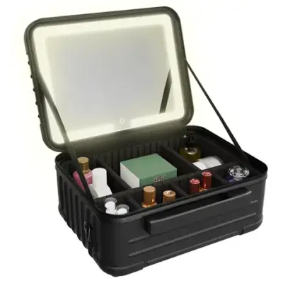 Porodo Lifestyle Travel Makeup Bag with Detachable LED Mirror - Black