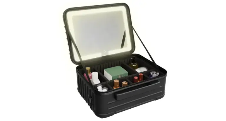 Porodo Lifestyle Travel Makeup Bag with Detachable LED Mirror - Black