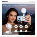 Porodo Nura Magnetic Fill Light Mirror with 360° Phone Stand - White