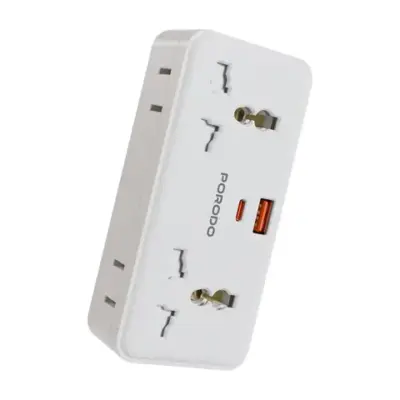 Porodo Plex 1500W Universal Adapter with Multiple USB & AC Outlets - White