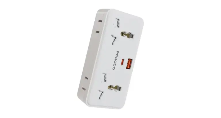 Porodo Plex 1500W Universal Adapter with Multiple USB & AC Outlets - White