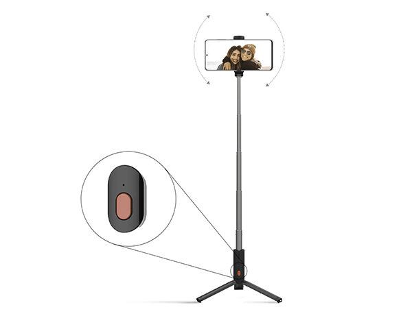 Porodo Selfie Stick with Tripod ( Detachable Remote Shutter ) - Black