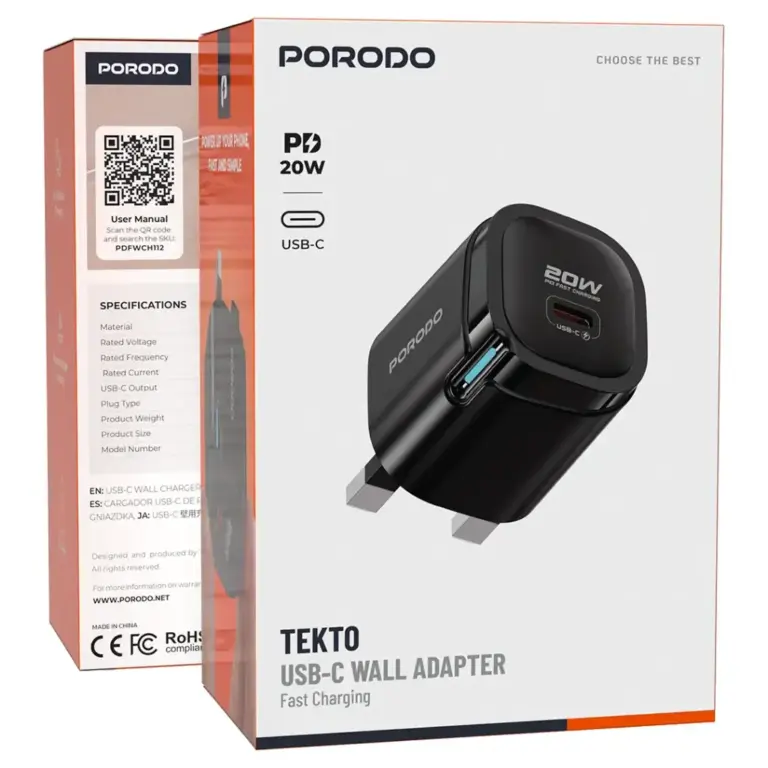 Porodo Tekto USB-C Wall Adapter - Black