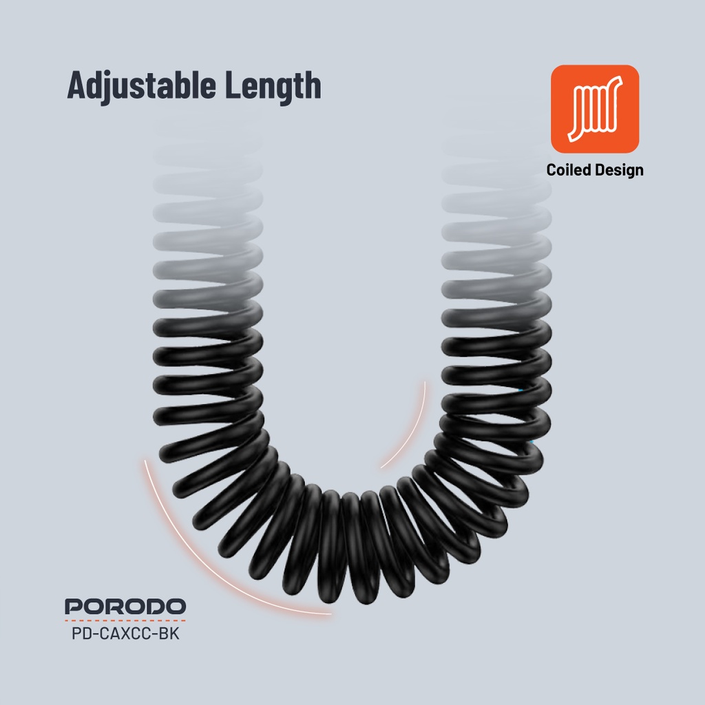 Porodo Type C to AUX Coil Cable 1.2M - Black