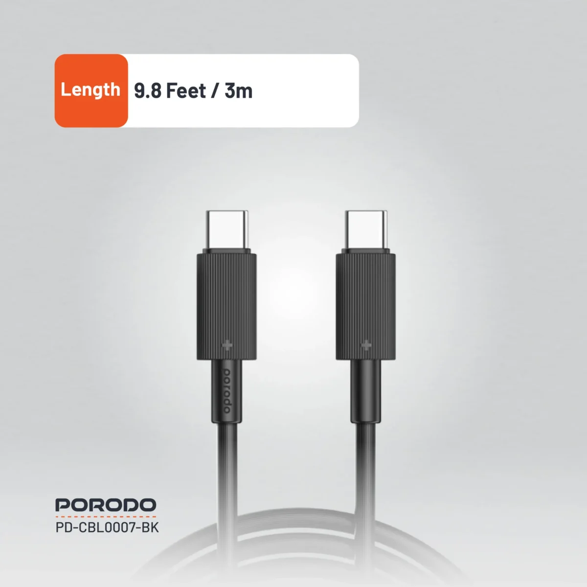 Porodo USB-C to USB-C Durable Charging Cable 3M Black