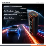Porodo Voltair Car Tire Inflator with Real-time Pressure Display - Black