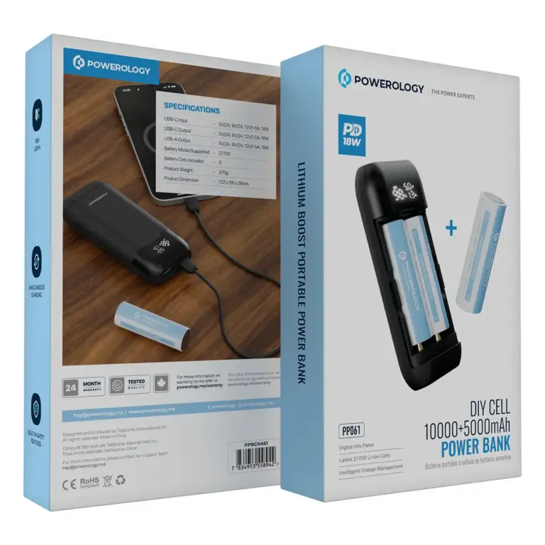 Powerology DIY Cell 10000+5000mAh Power Bank - Grey