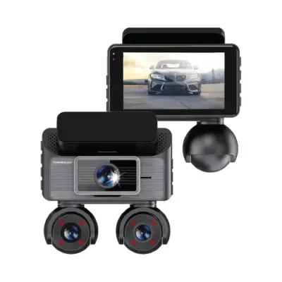 Powerology Sentra Dash Camera with 3 Lenses and Rear Camera - Black
