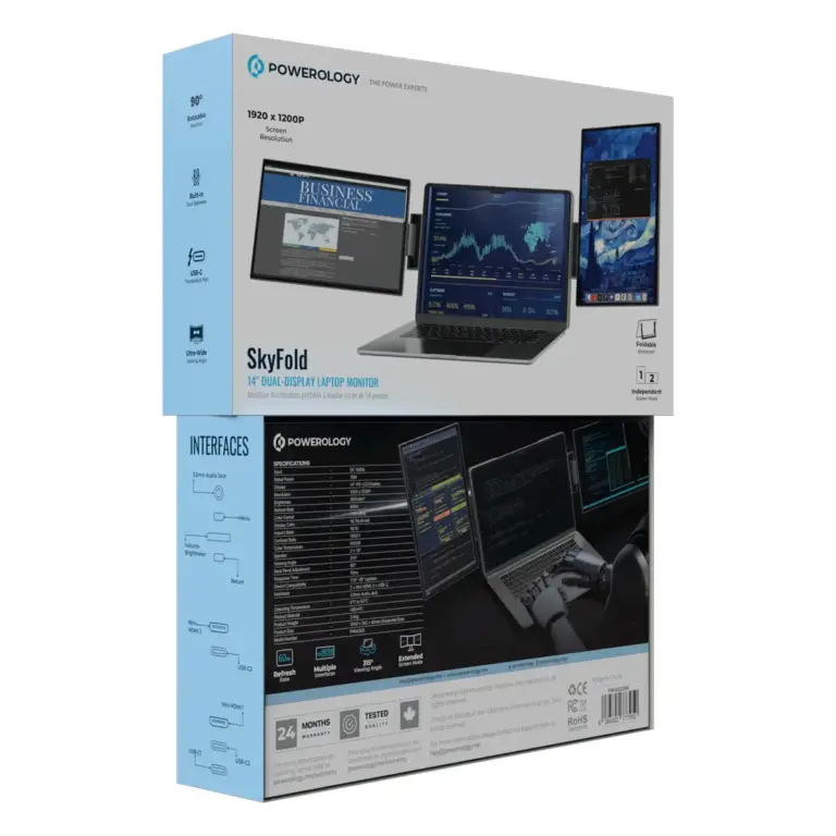 Powerology SkyFold 14" Dual Display Laptop Monitor - Black