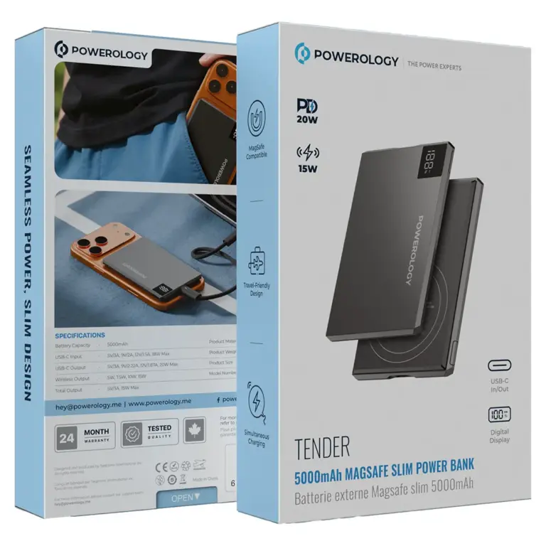 Powerology Tender 5000mAh MagSafe Slim Power Bank - Gray