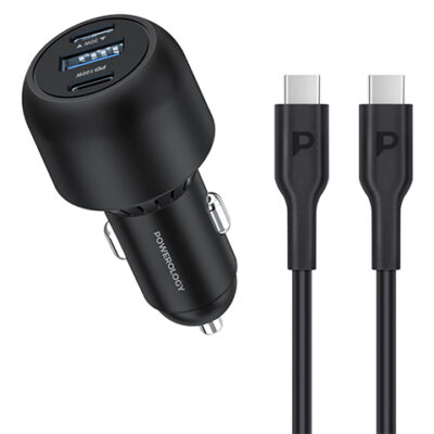 Powerology Ultra-Quick Car Charger 130W with 0.9m/3ft Type-C To Type-C Cable