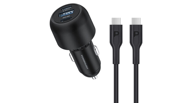 Powerology Ultra-Quick Car Charger 130W with 0.9m/3ft Type-C To Type-C Cable