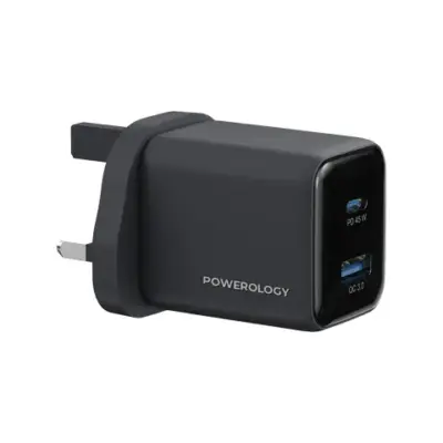Powerology Volt-X 45W Dual-Port GaN Wall Charger - Black