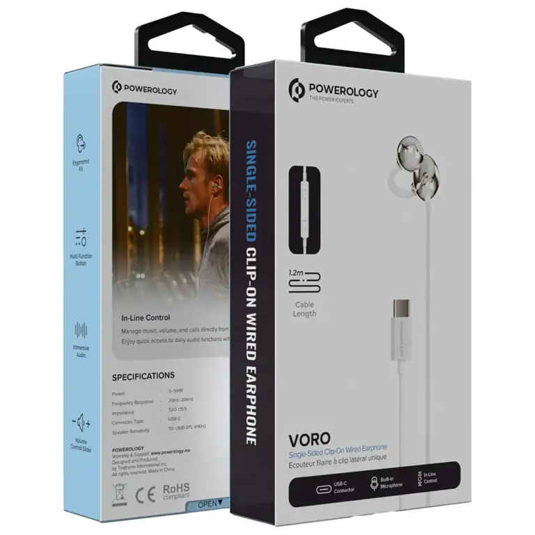 Powerology Voro Single-Sided Clip-On Wired Earphone