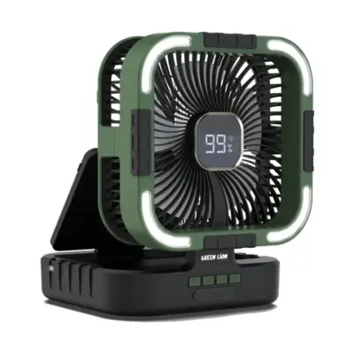 Green Lion 3-In-1 Solar Fan with Light & Power Bank - Black
