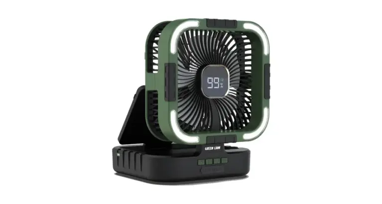 Green Lion 3-In-1 Solar Fan with Light & Power Bank - Black