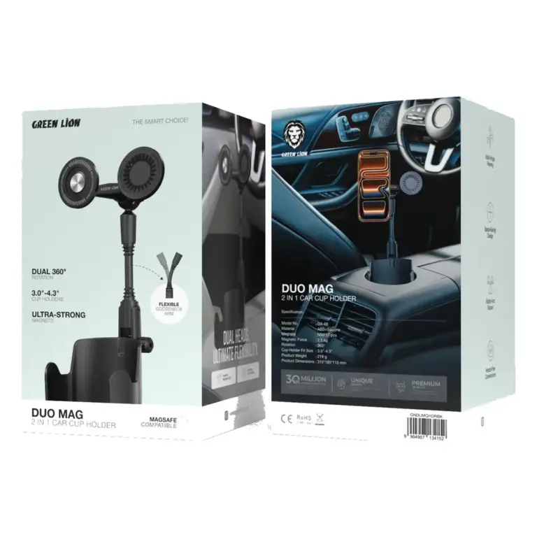 Green Lion Duo Mag 2-In-1 Car Cup Holder - Black