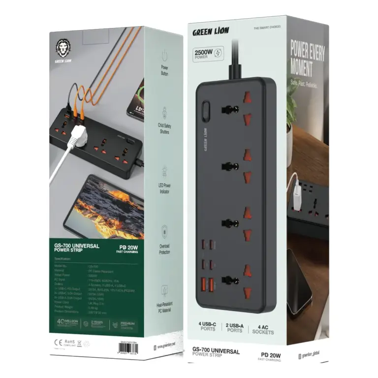 Green Lion GS-700 Universal Power Strip - Black