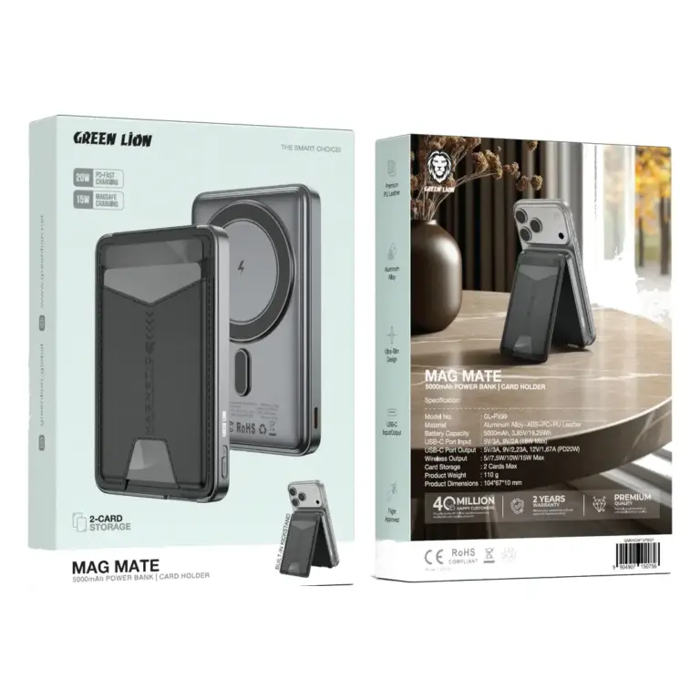 Green Lion Mag Mate 5000mAh Power Bank with Card Holder