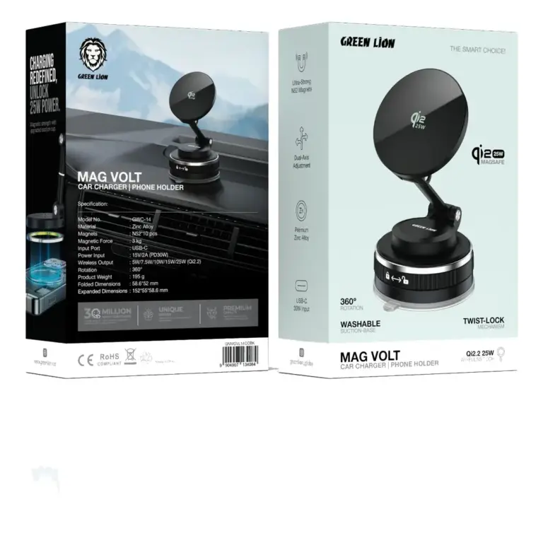 Green Lion Mag Volt Car Charger & Phone Holder - Black
