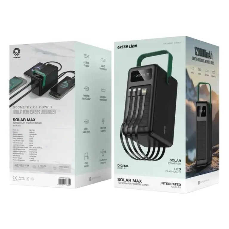 Green Lion Solar Max 120000mAh Power Bank - Black