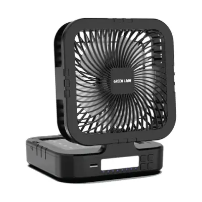 Green Lion Solar Trio Fan With Light & Power Bank - Black