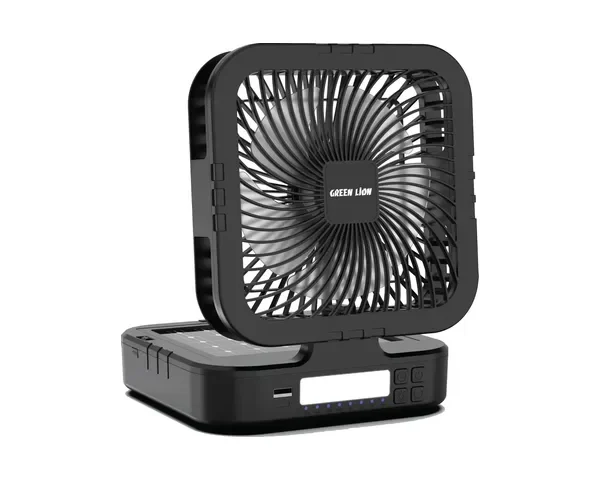 Green Lion Solar Trio Fan With Light & Power Bank - Black