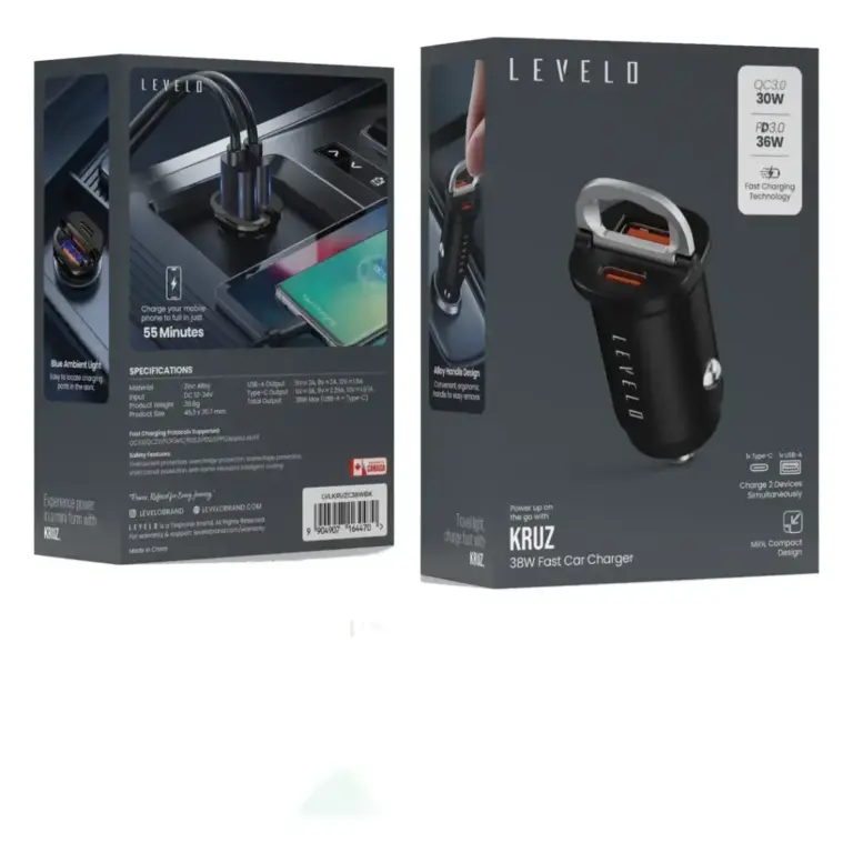 Levelo Kruz 38W Fast Car Charger - Black