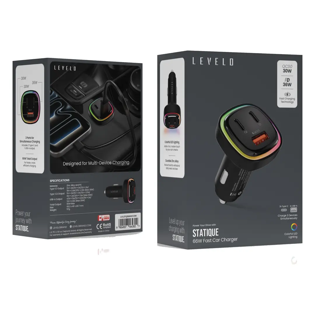 Levelo Statique 66W Car Charger - Black 4 Levelo Statique 66W Car Charger - Black