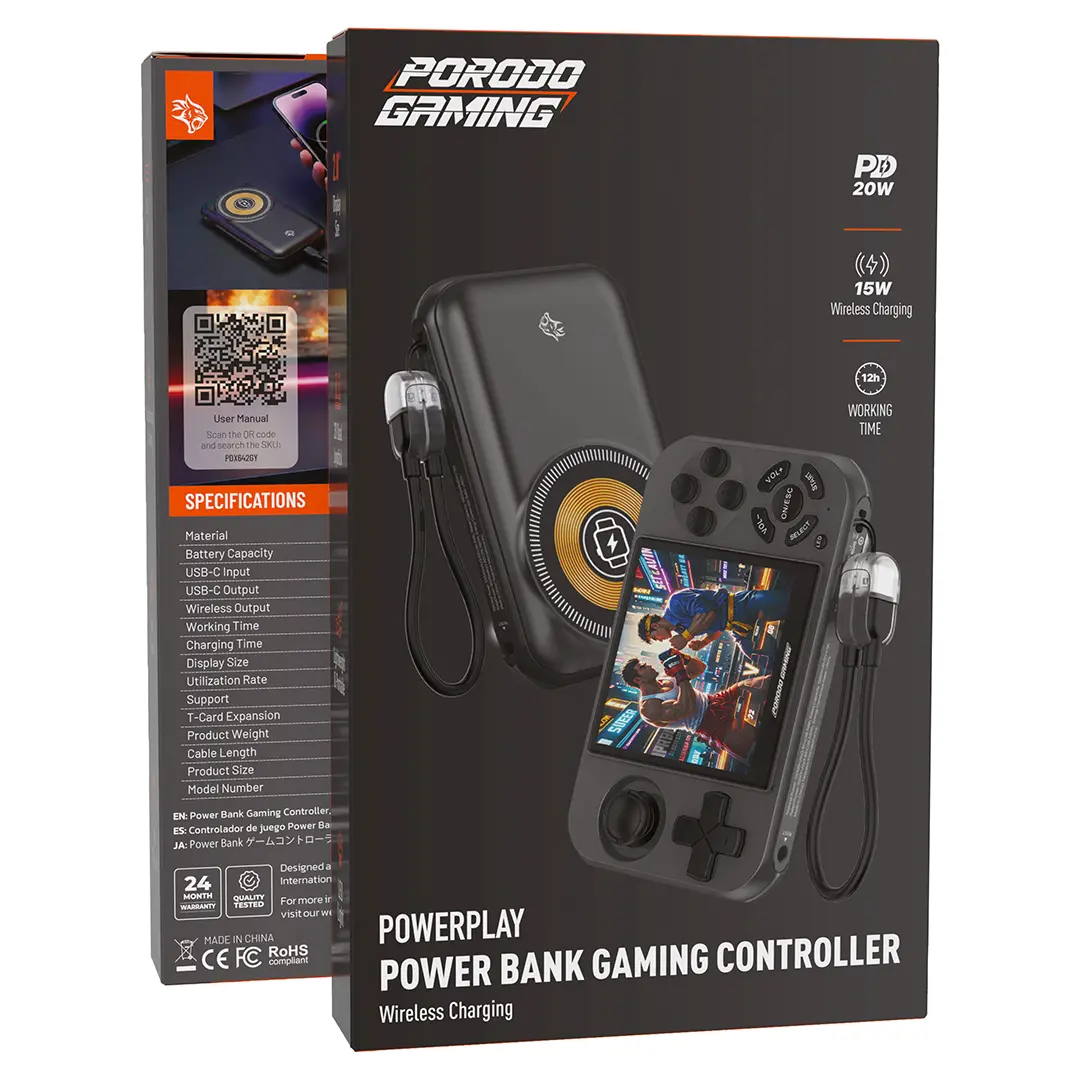 Porodo Gaming Powerplay Power Bank Gaming Controller with Wireless Charging - Gray 4 Porodo Gaming Powerplay Power Bank Gaming Controller with Wireless Charging - Gray