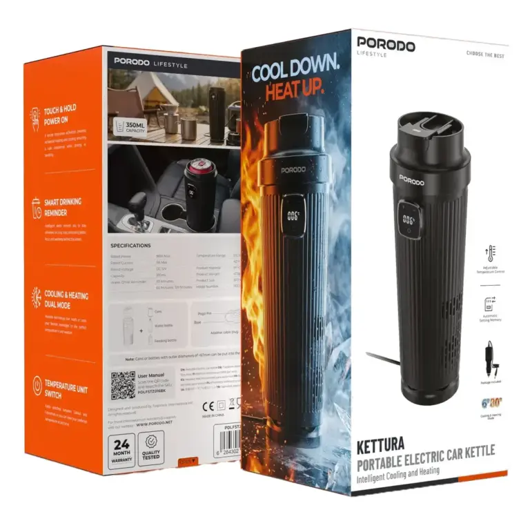 Porodo Kettura Portable Electric Car Kettle Intelligent Cooling & Heating- Black