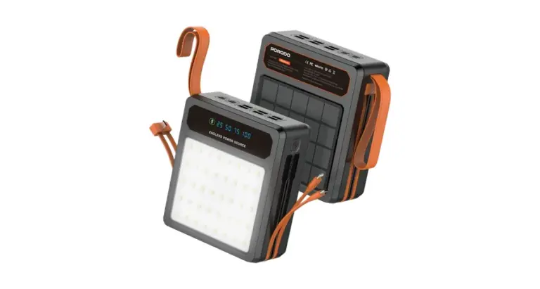Porodo Laros Solar Power Bank with 22.5W Fast Charging & Built-In Cables - Black