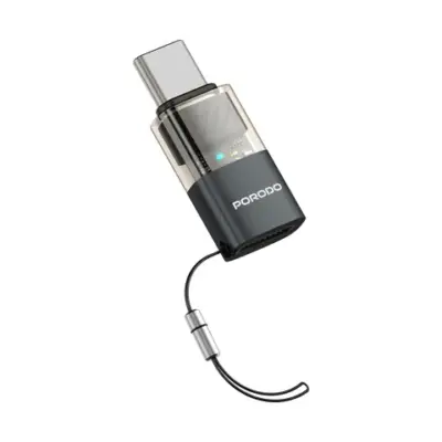 Porodo MiniLink Transparent OTG Adapter Lightning to USB-C - Grey