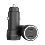 Porodo Blue Riva PD 60W Type-Cx2 Car Charger With C to Lightning Cable - Black