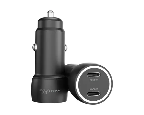 Porodo Blue Riva PD 60W Type-Cx2 Car Charger With C to C Cable - Black