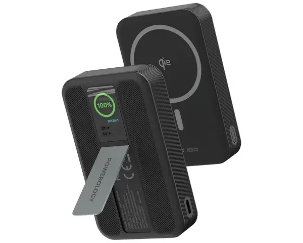 Powerology Vision 10000mAh 30W PD + Dual Type-C + 15W Qi2 Powerbank with TFT Screen - White