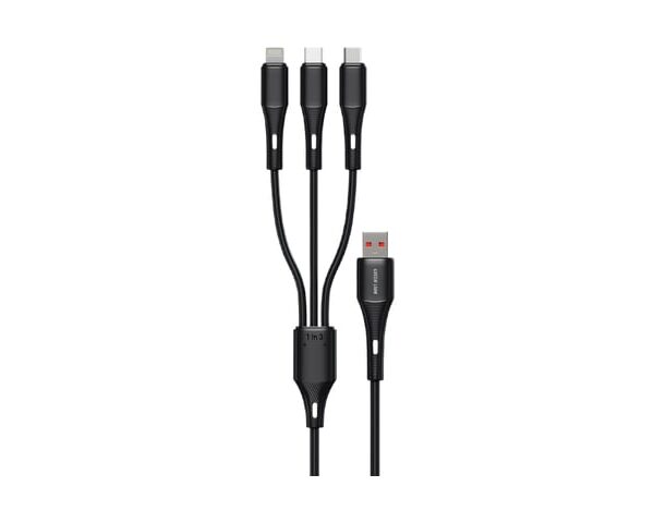 Green Lion 3 in 1 Silicone Cable USB-A to USB-C, Micro, Lightning - Black