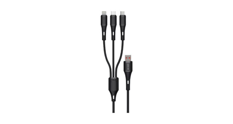 Green Lion 3 in 1 Silicone Cable USB-A to USB-C, Micro, Lightning - Black