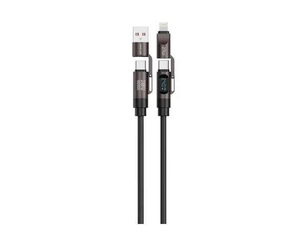 Green Lion 4-In1 Silicone Cable with Digital Display - Black