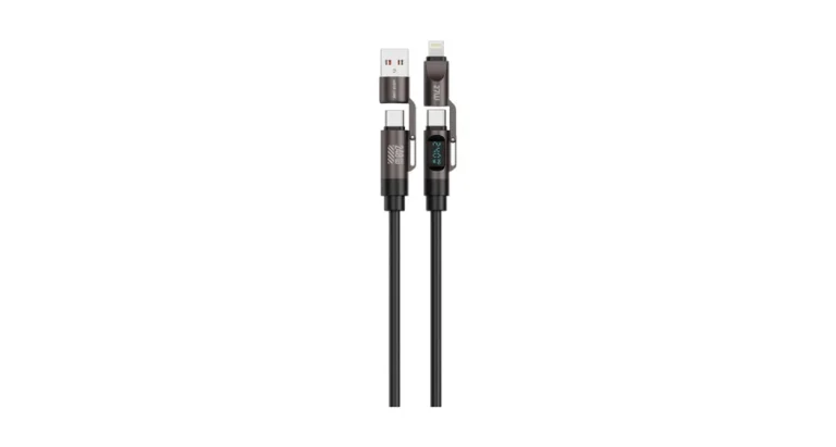 Green Lion 4-In1 Silicone Cable with Digital Display - Black