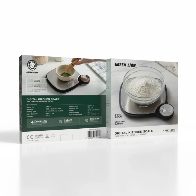 Green Lion Digital Kitchen Scale with Tare Function & Large LCD Display – Silver