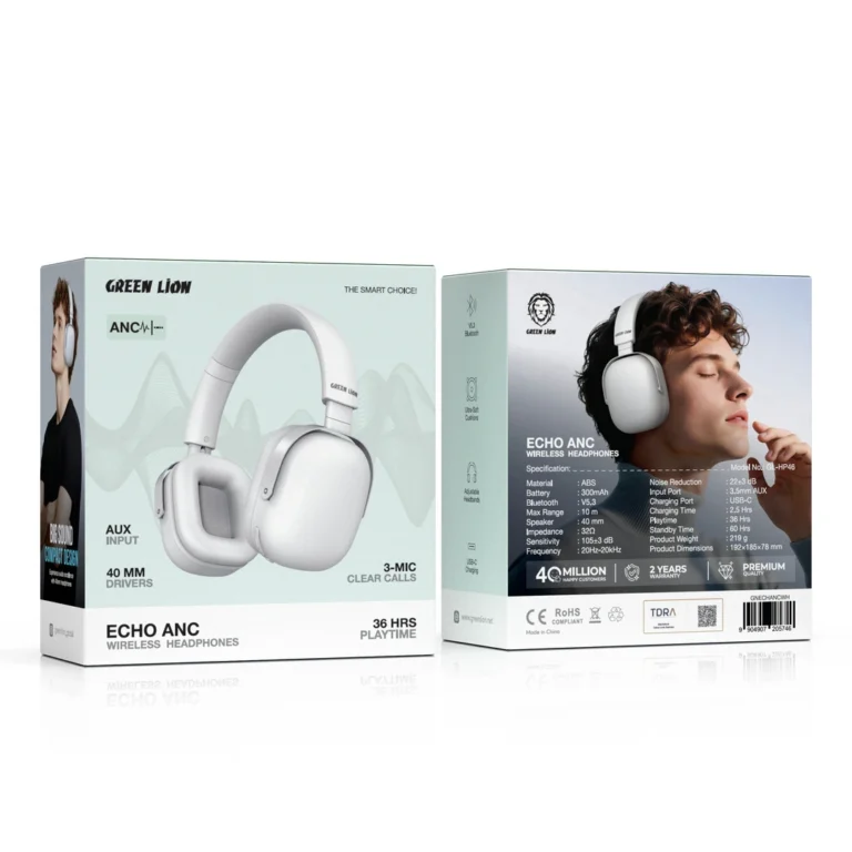 Green Lion Echo ANC Wireless Headphones - White