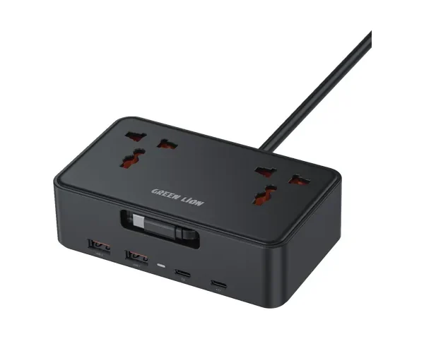 Green Lion GS-850 Power Socket with Retractable USB-C Cable -Black